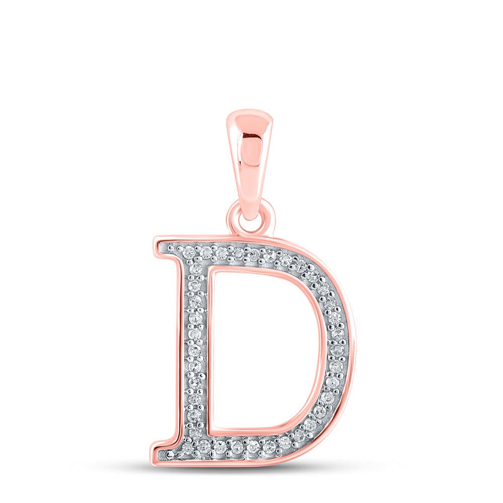 10kt Rose Gold Womens Round Diamond Initial D Letter Pendant 1/12 Cttw