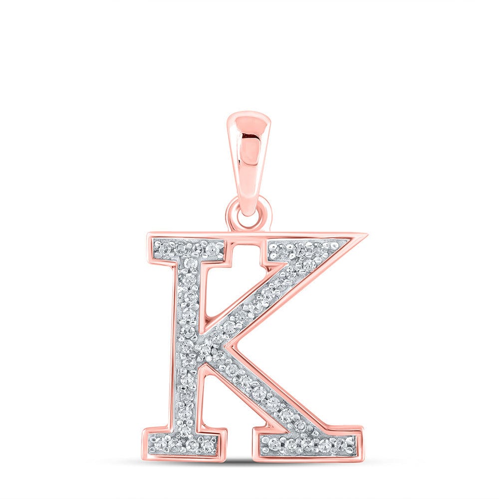 10kt Rose Gold Womens Round Diamond Initial K Letter Pendant 1/12 Cttw