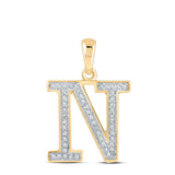 10kt Yellow Gold Womens Round Diamond Initial N Letter Pendant 1/10 Cttw