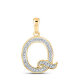 10kt Yellow Gold Womens Round Diamond Initial Q Letter Pendant 1/12 Cttw