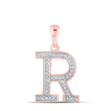 10kt Rose Gold Womens Round Diamond Initial R Letter Pendant 1/12 Cttw