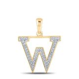 10kt Yellow Gold Womens Round Diamond Initial W Letter Pendant 1/12 Cttw