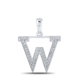 10kt White Gold Womens Round Diamond Initial W Letter Pendant 1/12 Cttw