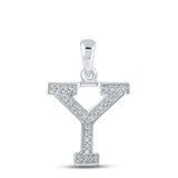 10kt White Gold Womens Round Diamond Initial Y Letter Pendant 1/12 Cttw