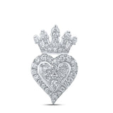 10kt White Gold Womens Round Diamond Crown Heart Pendant 3/4 Cttw