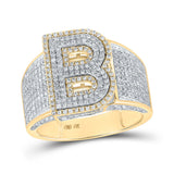 10kt Two-tone Gold Mens Round Diamond Initial B Letter Ring 1-1/5 Cttw