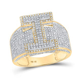 10kt Two-tone Gold Mens Round Diamond I Initial Letter Ring 1-1/5 Cttw