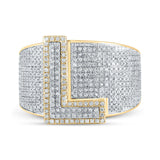 10kt Two-tone Gold Mens Round Diamond L Initial Letter Ring 1-1/5 Cttw