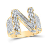 10kt Two-tone Gold Mens Round Diamond N Initial Letter Ring 1-1/5 Cttw