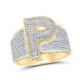 10kt Two-tone Gold Mens Round Diamond P Initial Letter Ring 1 Cttw