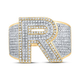 10kt Two-tone Gold Mens Round Diamond R Initial Letter Ring 1-1/4 Cttw
