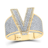 10kt Two-tone Gold Mens Round Diamond V Initial Letter Ring 1 Cttw