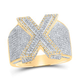 10kt Two-tone Gold Mens Round Diamond X Initial Letter Ring 1-3/8 Cttw