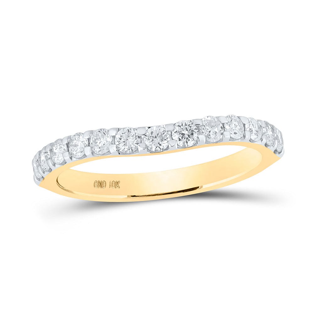 10kt Yellow Gold Womens Round Diamond Curved Band Ring 1/2 Cttw