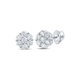 10kt White Gold Womens Round Diamond Flower Cluster Earrings 1 Cttw