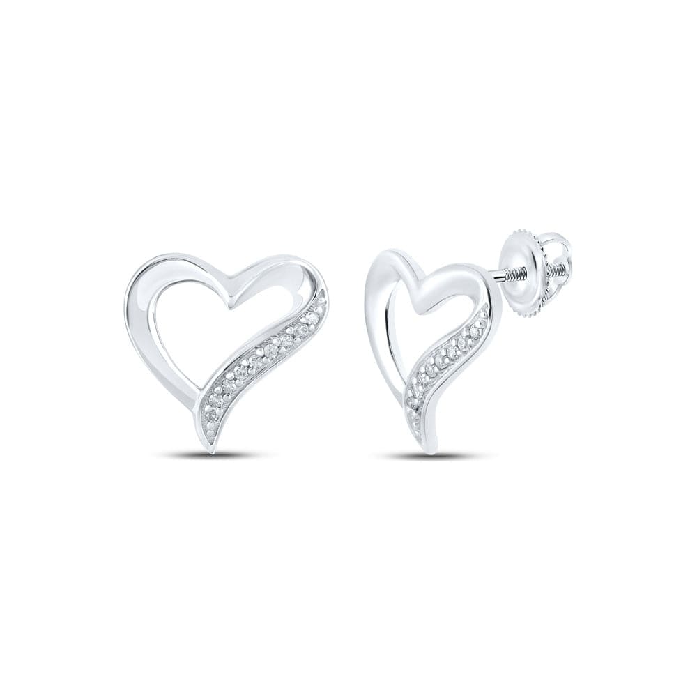10kt White Gold Womens Round Diamond Heart Earrings 1/20 Cttw