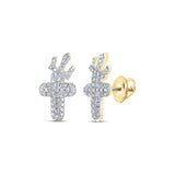 10kt Yellow Gold Womens Round Diamond Crown Cross Earrings 1/4 Cttw