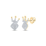 10kt Yellow Gold Womens Round Diamond Crown Earrings 1/5 Cttw