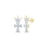 10kt Yellow Gold Womens Round Diamond Crown Ankh Cross Earrings 1/4 Cttw