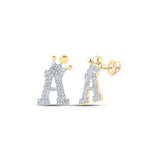 10kt Yellow Gold Womens Round Diamond Crown A Letter Earrings 1/3 Cttw