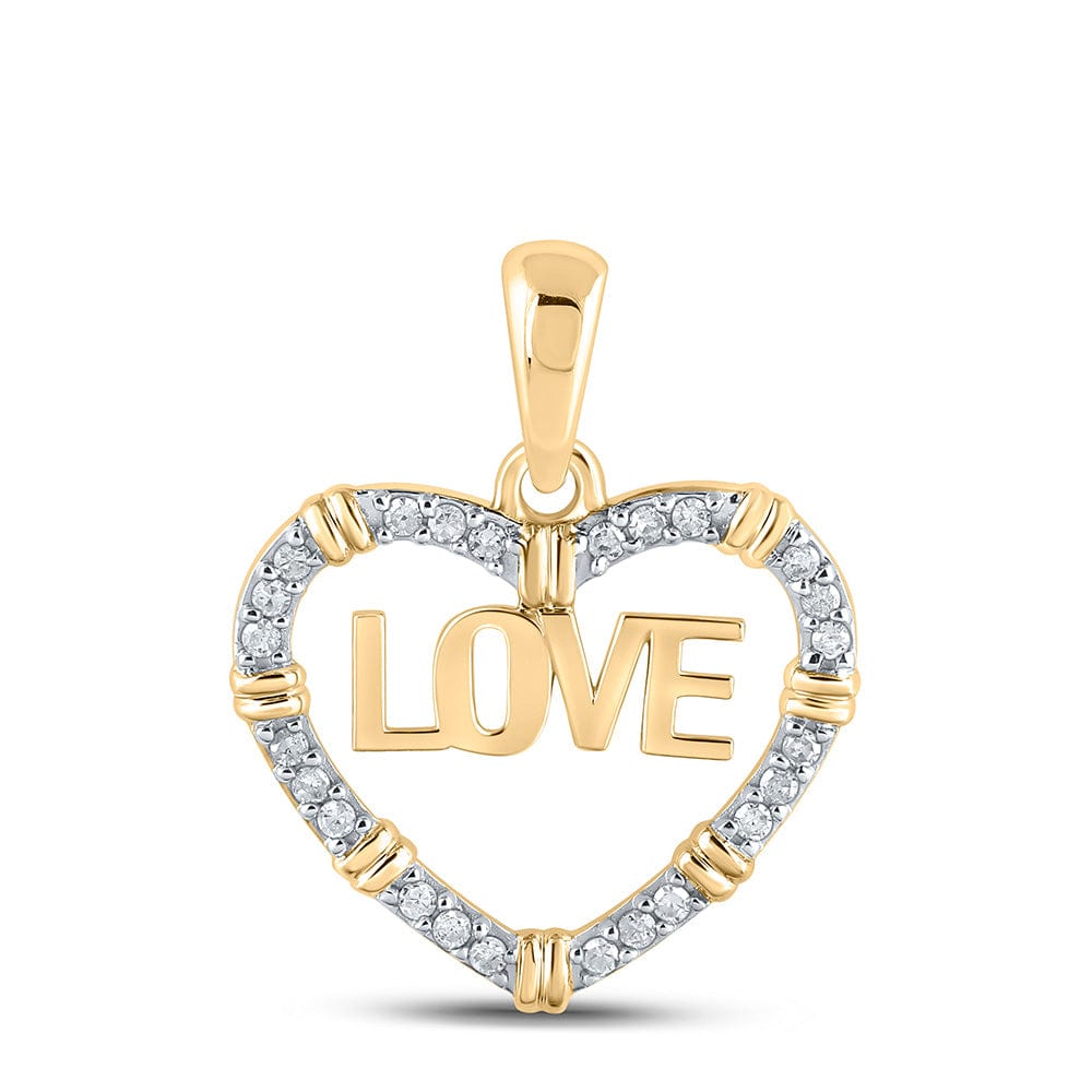 10kt Yellow Gold Womens Round Diamond Love Heart Pendant 1/6 Cttw