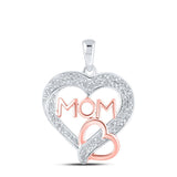 10kt Two-tone Gold Womens Round Diamond Mom Heart Pendant 1/4 Cttw