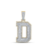10kt Two-tone Gold Mens Baguette Diamond D Initial Letter Charm Pendant 2-1/3 Cttw