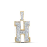 10kt Two-tone Gold Mens Baguette Diamond H Initial Letter Charm Pendant 2 Cttw
