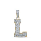 10kt Two-tone Gold Mens Baguette Diamond L Initial Letter Charm Pendant 1-1/2 Cttw