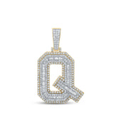 10kt Two-tone Gold Mens Baguette Diamond Q Initial Letter Charm Pendant 2-1/5 Cttw