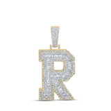 10kt Two-tone Gold Mens Baguette Diamond R Initial Letter Charm Pendant 2 Cttw