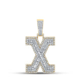 10kt Two-tone Gold Mens Baguette Diamond X Initial Letter Charm Pendant 2 Cttw
