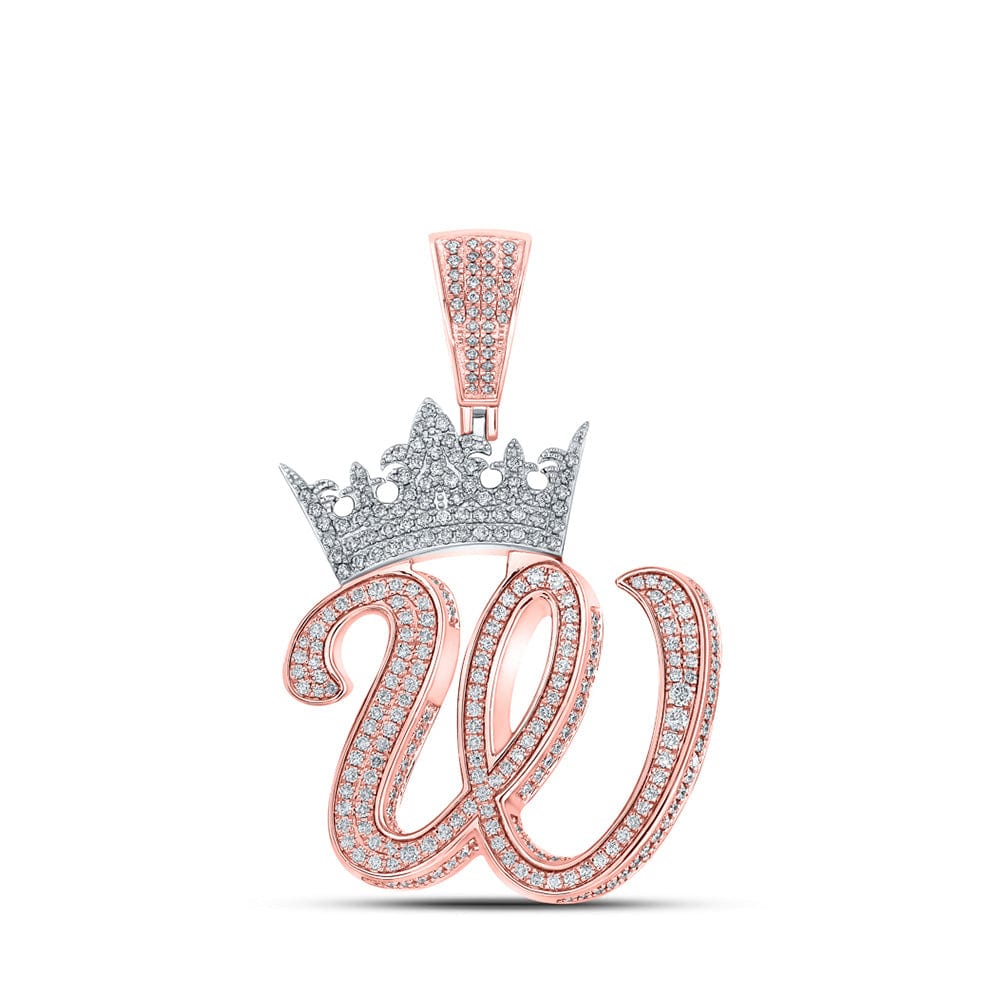 10kt Two-tone Gold Mens Round Diamond Crown W Letter Charm Pendant 1-3/4 Cttw