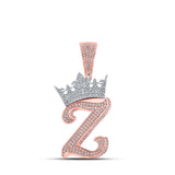 10kt Two-tone Gold Mens Round Diamond Crown Z Letter Charm Pendant 1-3/8 Cttw