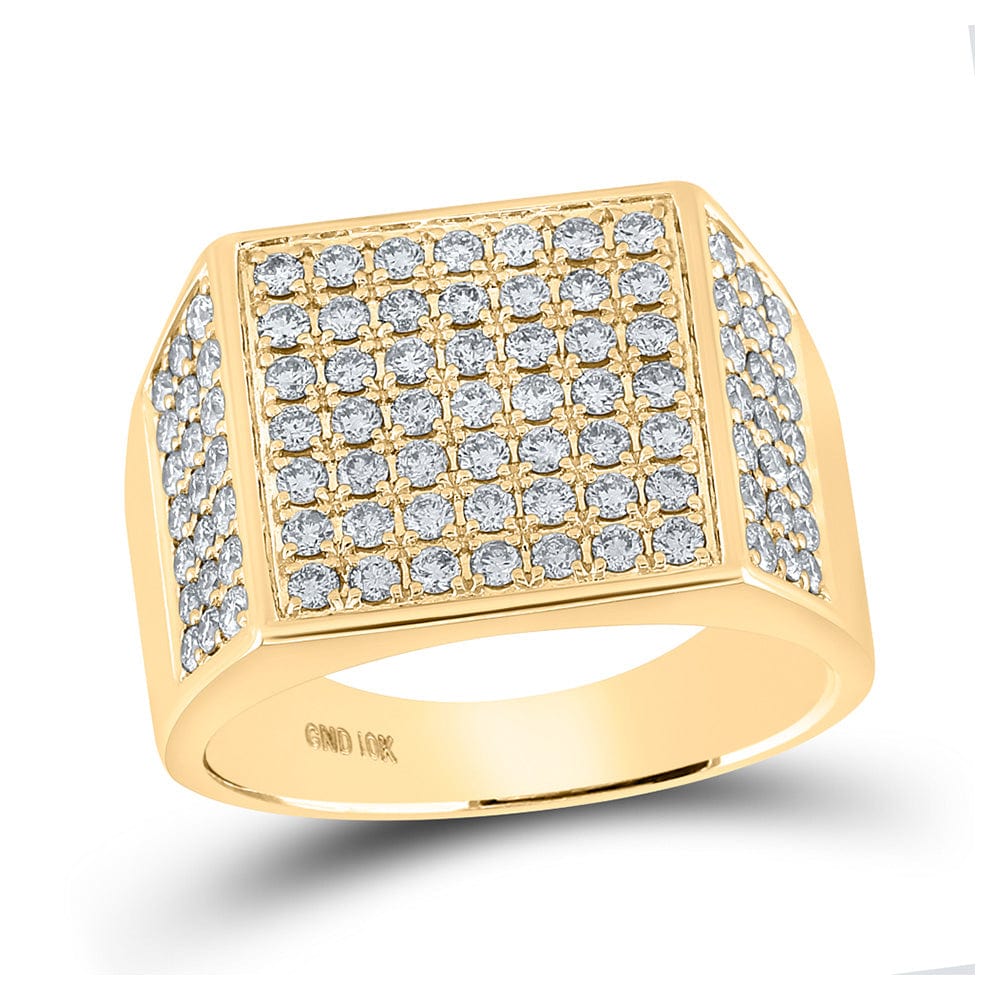 10kt Yellow Gold Mens Round Diamond Square Ring 1-1/2 Cttw