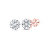 10kt Rose Gold Womens Round Diamond Flower Cluster Earrings 1 Cttw