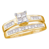 14kt Yellow Gold Womens Princess Diamond Bridal Wedding Engagement Ring Band Set 1.00 Cttw - Size 7