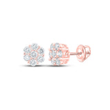 10kt Rose Gold Mens Round Diamond Flower Cluster Earrings 3/4 Cttw