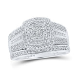 10kt White Gold His Hers Round Diamond Square Matching Wedding Set 3/4 Cttw