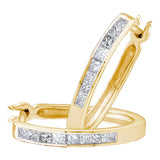 14k Yellow Gold Princess Diamond Womens Channel-set Snap-down Hoop Earrings 1/3 Cttw