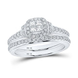 10kt White Gold Princess Diamond Bridal Wedding Ring Band Set 3/4 Cttw