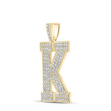 10kt Yellow Gold Mens Round Diamond K Initial Letter Charm Pendant 2-1/4 Cttw