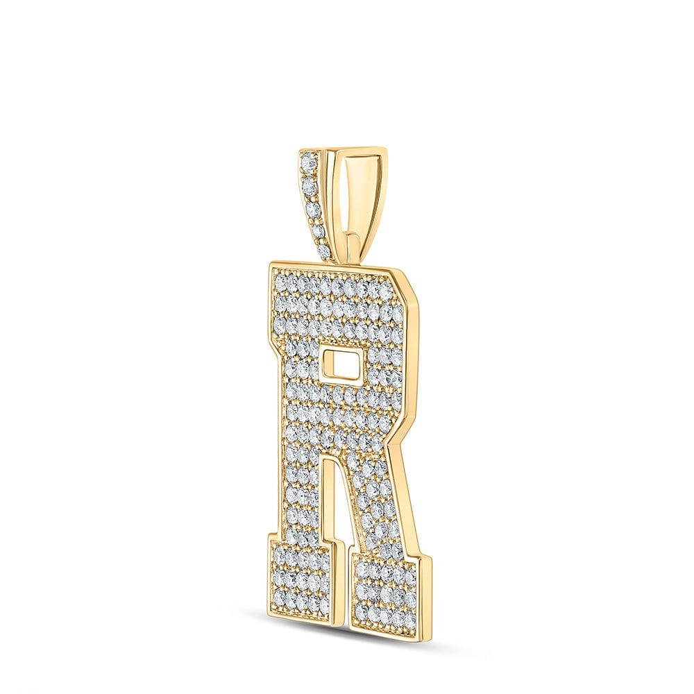10kt Yellow Gold Mens Round Diamond R Initial Letter Charm Pendant 2-1/4 Cttw