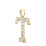 10kt Yellow Gold Mens Round Diamond T Initial Letter Charm Pendant 1-1/2 Cttw