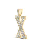 10kt Yellow Gold Mens Round Diamond X Initial Letter Charm Pendant 1-7/8 Cttw