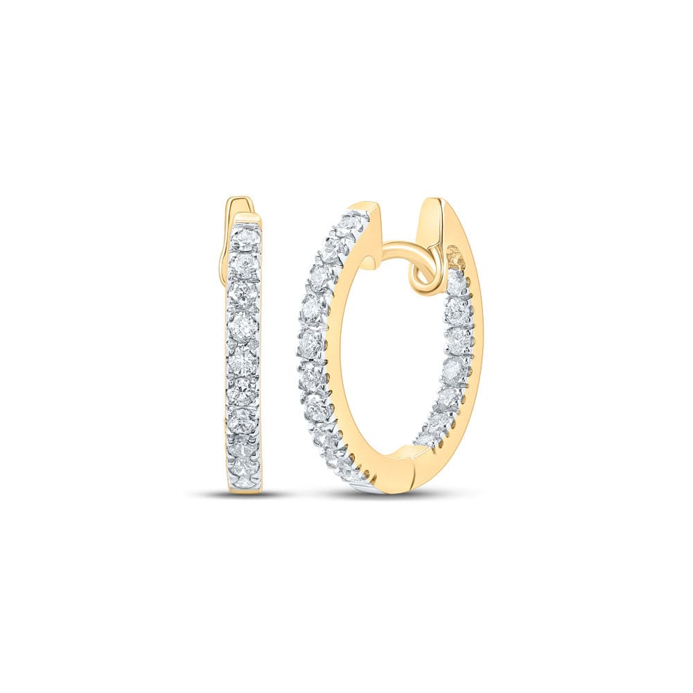 10kt Yellow Gold Womens Round Diamond Inside Outside Hoop Earrings 1/4 Cttw