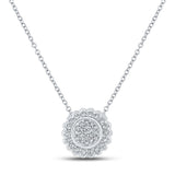 10kt White Gold Womens Round Diamond Cluster Necklace 1/5 Cttw