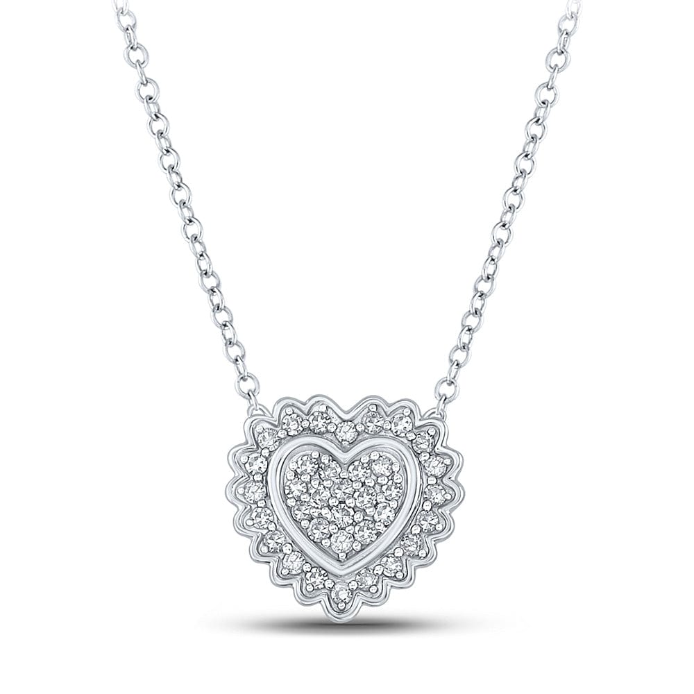 10kt White Gold Womens Round Diamond Heart Necklace 1/5 Cttw