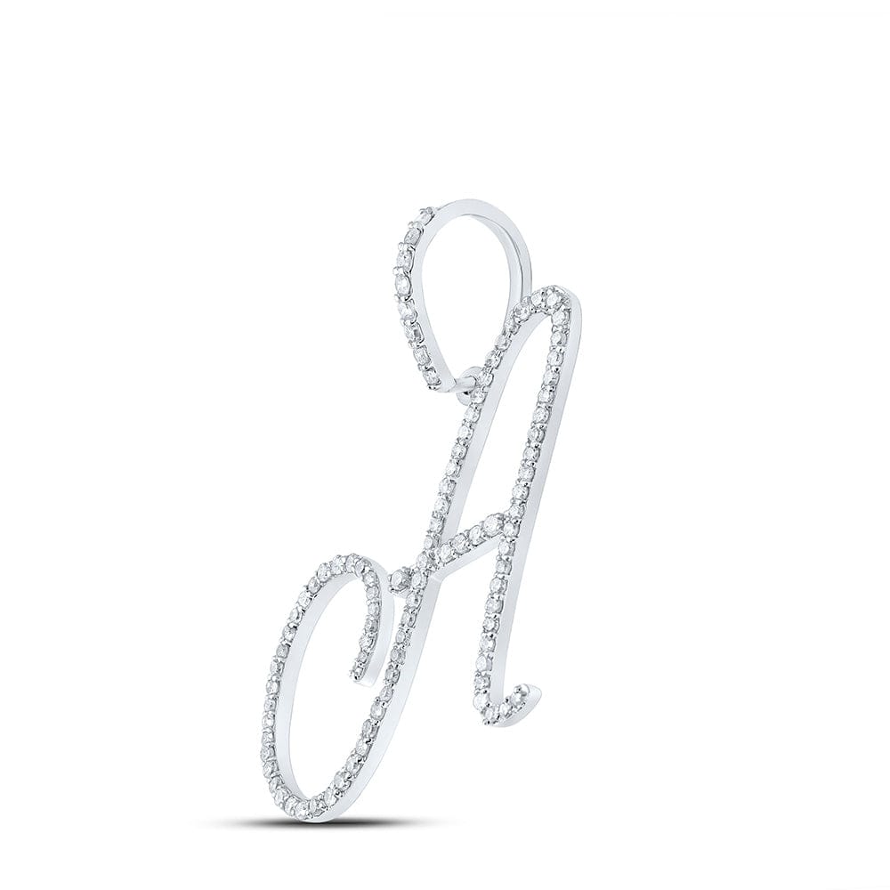10kt White Gold Womens Round Diamond A Initial Letter Pendant 1/2 Cttw