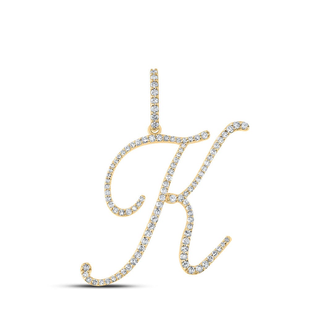 10kt Yellow Gold Womens Round Diamond K Initial Letter Pendant 1/2 Cttw